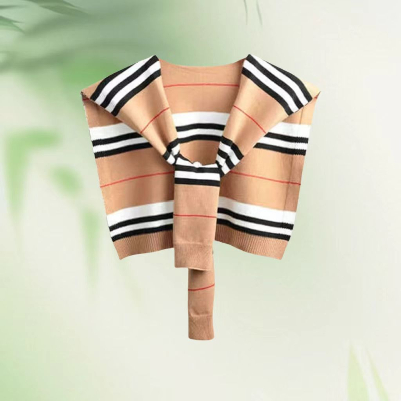 Vilnonis megztas šalikų aksesuaras — klasikinis languotas dizainas, liemenė-šalikas, Modelis 19, vasarai, pavasariui ir rudeniui