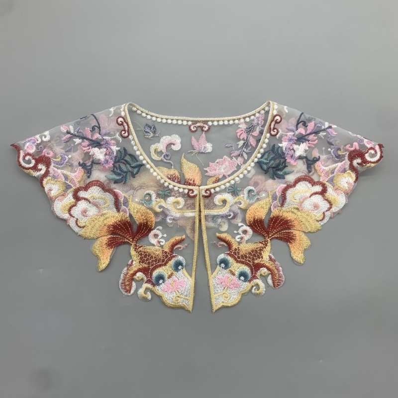 Šaliko aksesuarai: netikras kaklo, įkvėptos Hanfu, siuvinėta debesų pečių viršūnė (polistiero siūlai; vasara; 2025 vasara; be pritaikymo; sandėlyje)