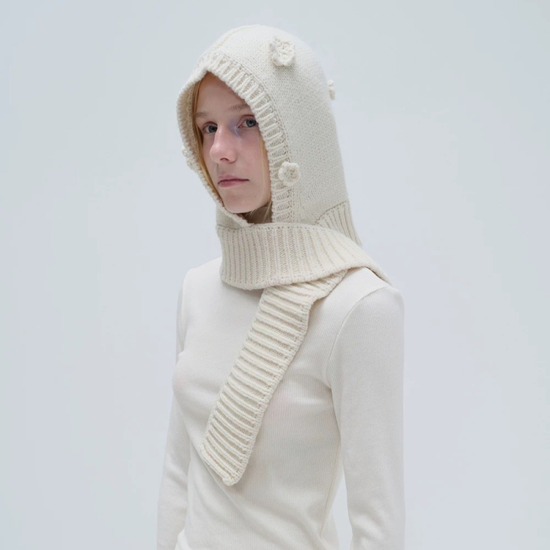 Nertinė kepurė su gėlių motyvais, rankų darbo, universalus (Žiema, Pavasaris ir Ruduo; Žiemos leidimas 2025)