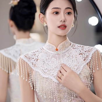 Fati vilnos šalikė-plius kepė su perlų kutais, pritaikymas įmanomas, FD-698430, 2025 m. pavasario leidimas