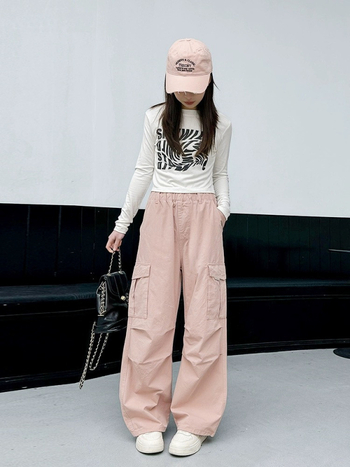 Meitenēm kokvilnas bikses | augsts viduklis, mitrumu vadīšana, vecuma grupai 7–12 g., vasara 2025, Korejiešu stils