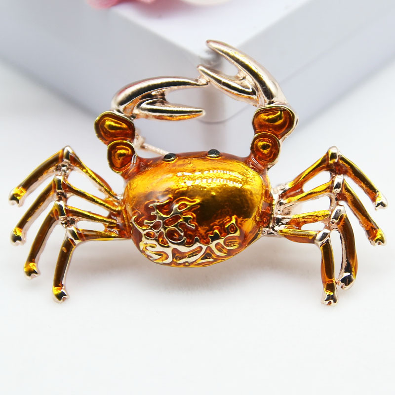 Ötvözetből készült rák alakú kitűző olajcsepp-emalakkal, női divat, többfunkciós tű kövekkel