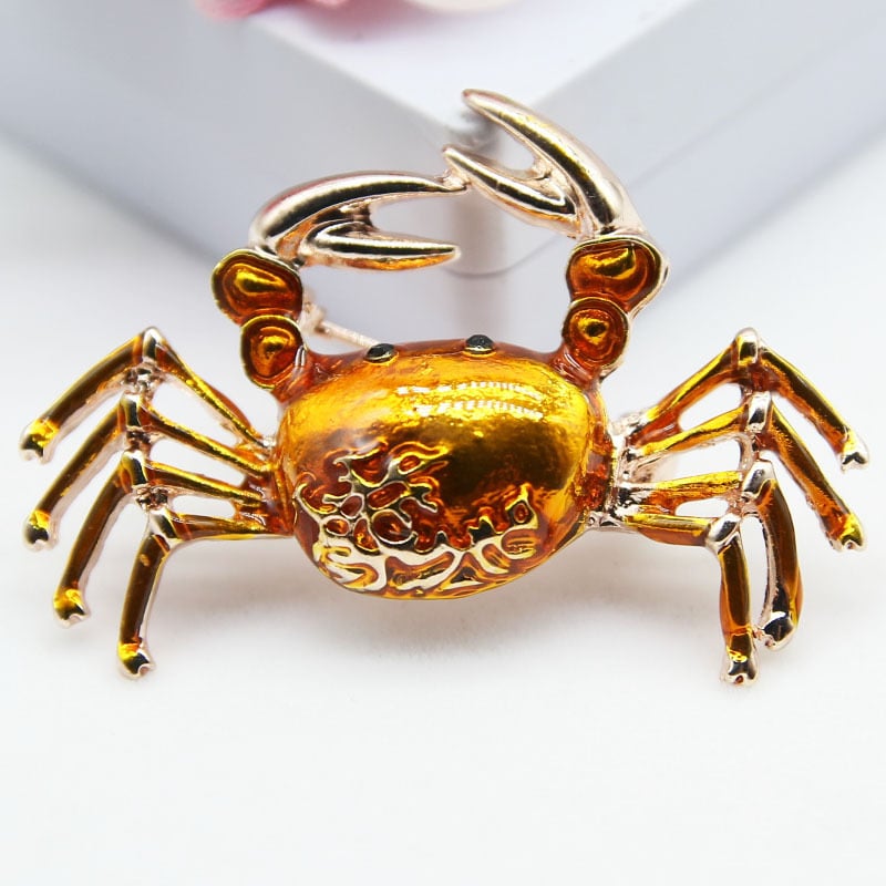 Ötvözetből készült rák alakú kitűző olajcsepp-emalakkal, női divat, többfunkciós tű kövekkel