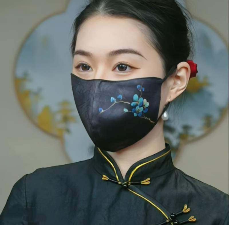 Kaukė su UV apsauga, naujas kinų stilius, dalinai uždengta, šilko audinys, 2025 m. pavasaris