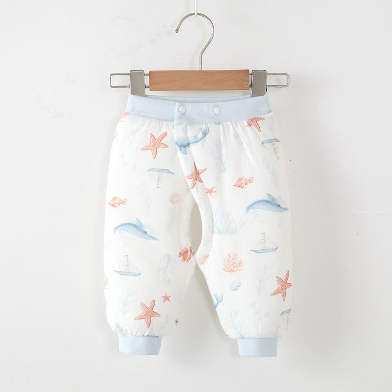 Zīdaiņu kokvilnas bikses ziemai ar atvērtu starpenes daļu, 100% kokvilna, 0–1 gadu vecums