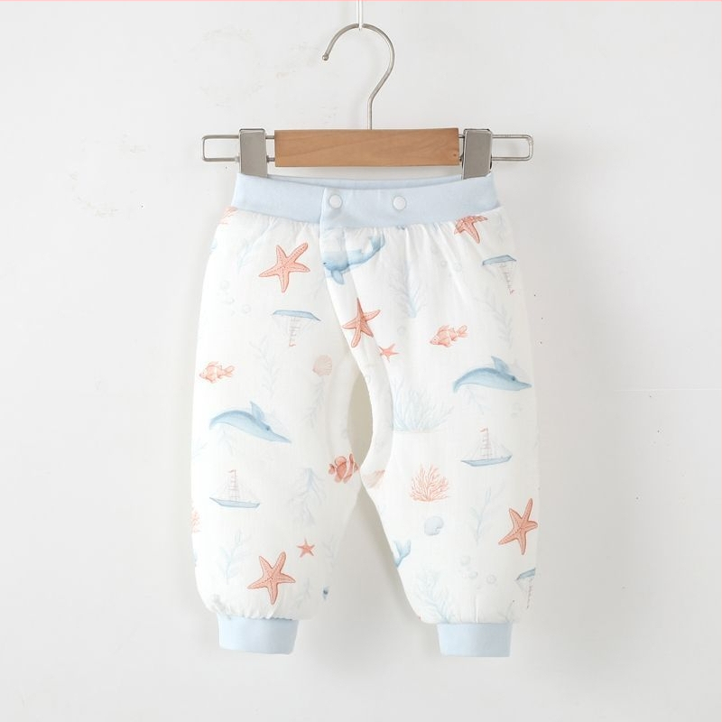 Zīdaiņu kokvilnas bikses ziemai ar atvērtu starpenes daļu, 100% kokvilna, 0–1 gadu vecums