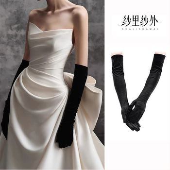 Moterų ilgos velūro pirštinės – elastinės, skirtos pasirodymams ir aprangai, tinkamos žiemai, pavasariui ir rudeniui