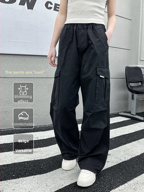 Meitenēm paredzētas bikses - augsta josta, brīvs piegriezums, Korejas stila, kokvilna (materiāls: kokvilna; vecuma grupa: 7–12 gadi; sezona: 2025. vasara; stils: Korejas; funkcija: mitruma vadīšana)