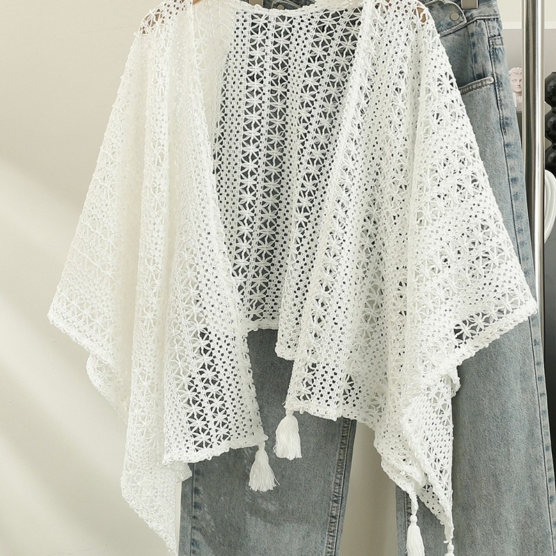 Vuneni pleteni kardigan s resicama i čipkastim šalom - za sve sezone, ljeto 2024