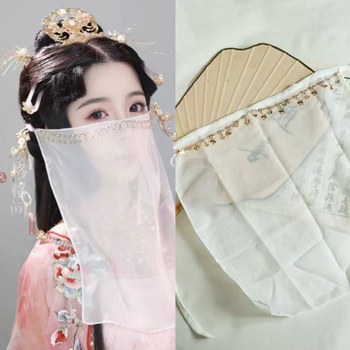 Hanfu în stil antic cu voal și acoperire a feței, cu design care atârna de la ureche – respirabil, protecție UV, rezistent la vânt, repelent pentru insecte