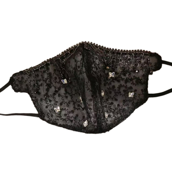 Nėrinių veido kaukė, džakardo siuvimas, ausų kilpelė, saulės apsauga (medžiaga: nėriniai; apdorojimas: džakardas; raštas: taškų tipas; sezonas: vasara 2025; stilius: saldus)