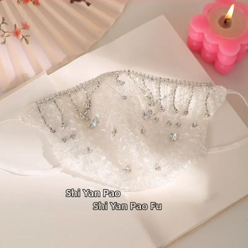 Nėrinių veido kaukė saulės apsaugai su siuvinėjimais, ausų laikiklis, vasaros naudojimui, taškinis raštas