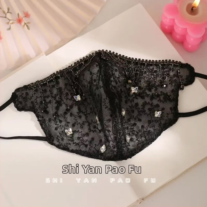 Nėrinių veido kaukė saulės apsaugai su siuvinėjimais, ausų laikiklis, vasaros naudojimui, taškinis raštas