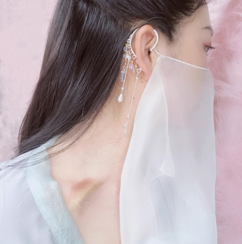 Aksesuár Hanfu sa šifonskim veoom, kineski stil, ženski kapljasti oblik, bijeli kristali, dostupna prilagodba, individualno pakirano