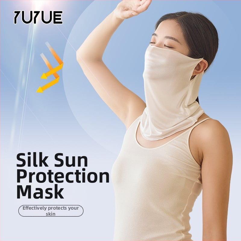 Mască facială din mătase de mulberry pentru protecție solară – voal parțial pentru față și gât, ușoară și respirabilă