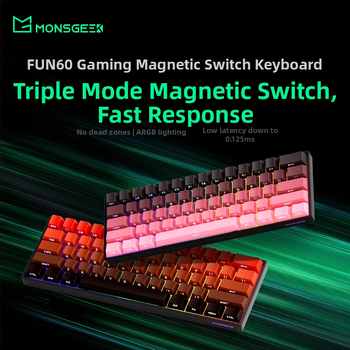 Mechanická klávesnica s 61 klávesami, magnetický os, hliníkový rám, RGB podsvietenie, káblové a Bluetooth pripojenie s nízkou latenciou