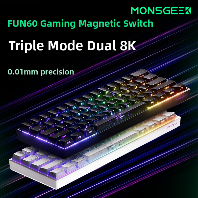 Mechanická klávesnica s 61 klávesami, magnetický os, hliníkový rám, RGB podsvietenie, káblové a Bluetooth pripojenie s nízkou latenciou
