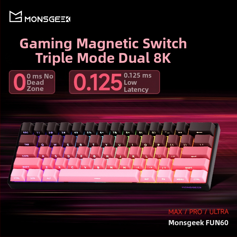 Mechanická klávesnica s 61 klávesami, magnetický os, hliníkový rám, RGB podsvietenie, káblové a Bluetooth pripojenie s nízkou latenciou