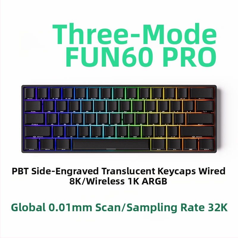 Mechanická klávesnica s 61 klávesami, magnetický os, hliníkový rám, RGB podsvietenie, káblové a Bluetooth pripojenie s nízkou latenciou