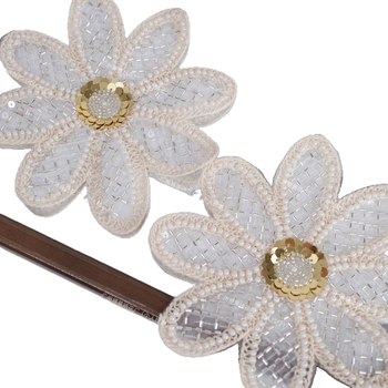 Drabužių pleistras siuvinėtas su perlomis — 3D gėlės širdies ir saulėgrąžių motyvais, etninis stilius, siuvinėjimas ir spauda, vasara 2025