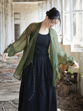 Tencel kardigán, laza szabású, középhosszú, hosszú ujjú, UPF30+ napvédelem