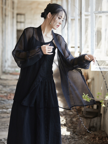 Tencel kardigán, laza szabású, középhosszú, hosszú ujjú, UPF30+ napvédelem