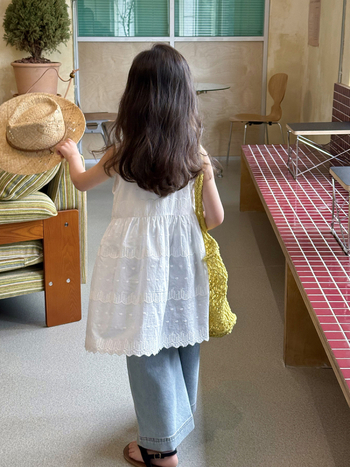 Dječja ljetna haljina s čipkom jacquard overlay, bez rukava, A‑linijski kroj, 100% pamuk šiv