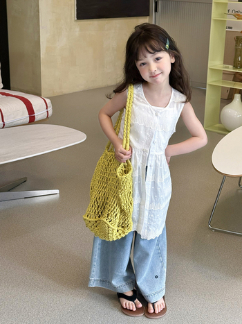 Dječja ljetna haljina s čipkom jacquard overlay, bez rukava, A‑linijski kroj, 100% pamuk šiv