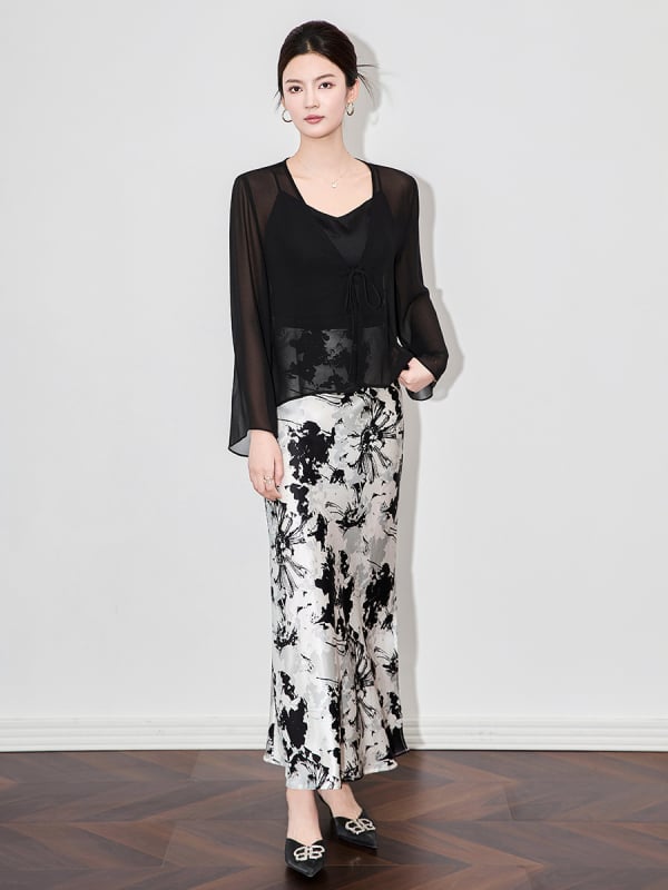 Georgette kardigán fűzőzáras elöl, ultra vékony, hosszú ujjú, UPF30+ napsugárvédelem