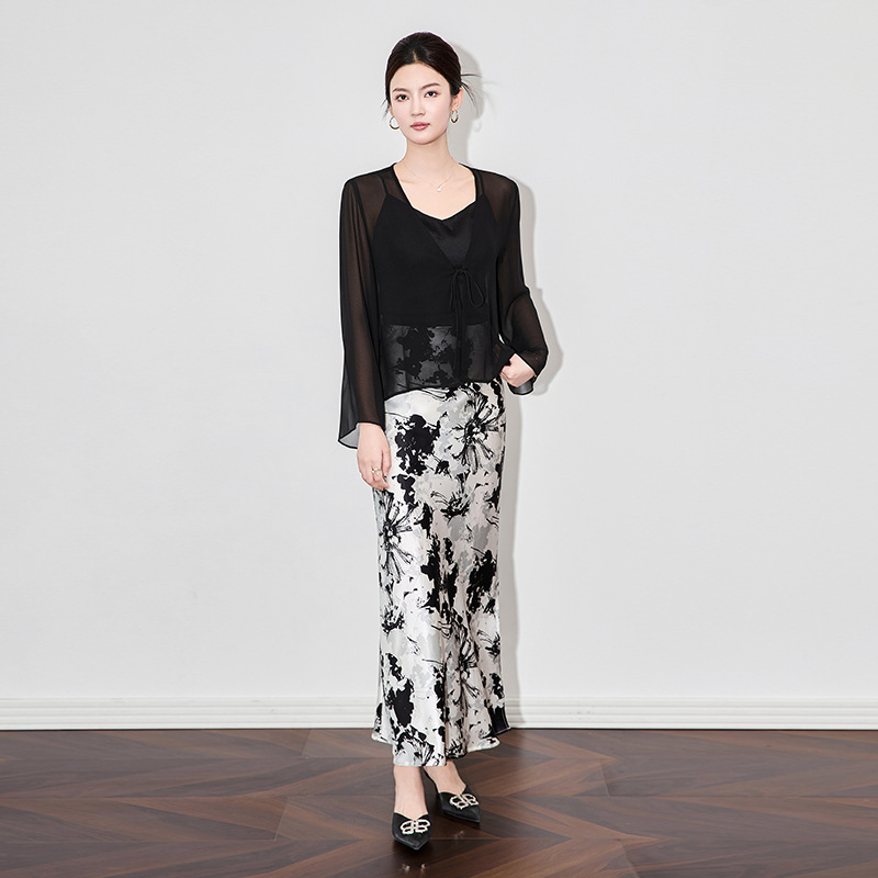 Georgette kardigán fűzőzáras elöl, ultra vékony, hosszú ujjú, UPF30+ napsugárvédelem