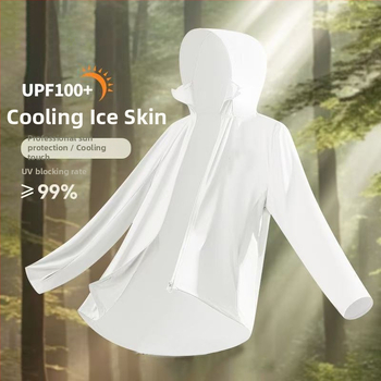 Sieviešu UPF50 saules aizsardzības jaka, elpojošs Ice Silk audums, vidēja garuma, 100% modalā šķiedra