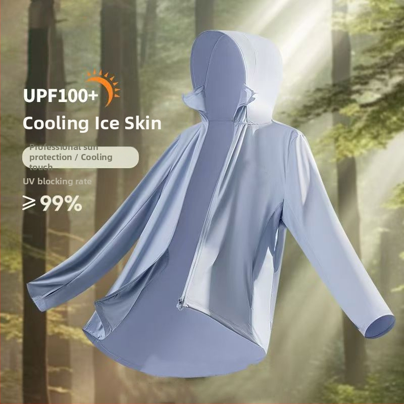 Sieviešu UPF50 saules aizsardzības jaka, elpojošs Ice Silk audums, vidēja garuma, 100% modalā šķiedra