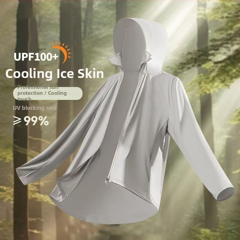 Sieviešu UPF50 saules aizsardzības jaka, elpojošs Ice Silk audums, vidēja garuma, 100% modalā šķiedra