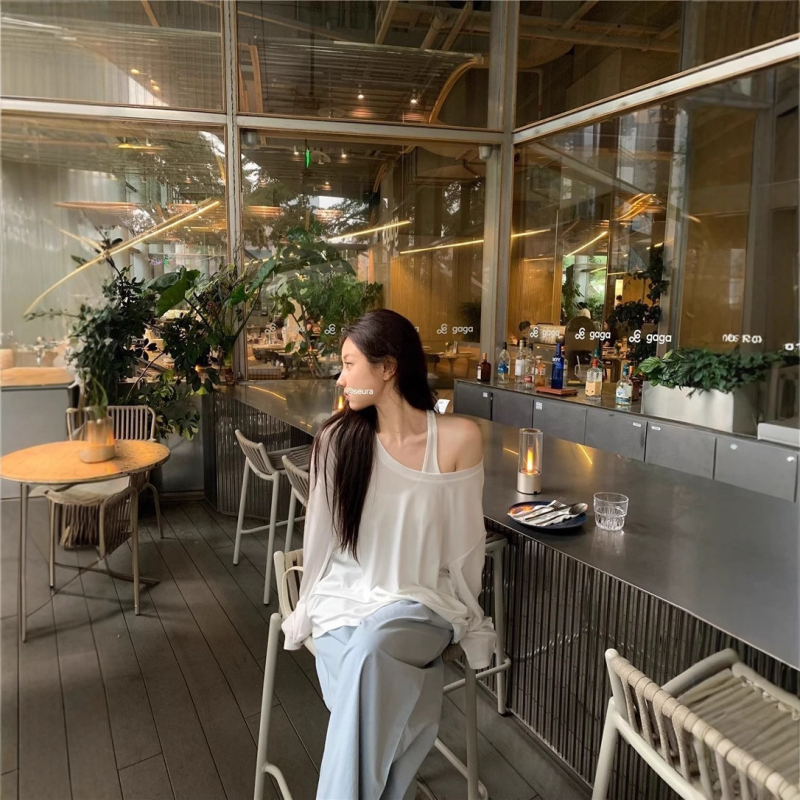 Dviejų dalių komplektas: be rankovių liemenė ir ilga rankovė marškinėliai moterims, poliesteris ≥95% + spandeksas, plonas audinys, UPF30+ saulės apsauga, tiesus kirpimas, vienos spalvos