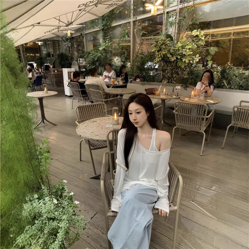 Dviejų dalių komplektas: be rankovių liemenė ir ilga rankovė marškinėliai moterims, poliesteris ≥95% + spandeksas, plonas audinys, UPF30+ saulės apsauga, tiesus kirpimas, vienos spalvos