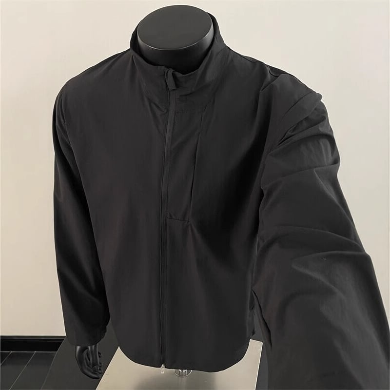 Vyrų striukė su stovinčia apykakle nuo saulės, plona vasariška, greitai džiūstanti, užtrauktukas