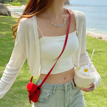 Moterų saulės apsaugos megztinis, lengvas plonas megztinis, trumpas ilgis, 2025 m. vasara, UPF30+, japonų ir korėjiečių laisvalaikio stilius