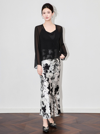 Georgette kardiganas su raišteliu užsegimu, ilgos rankovės, UPF30+, įprastas ilgis