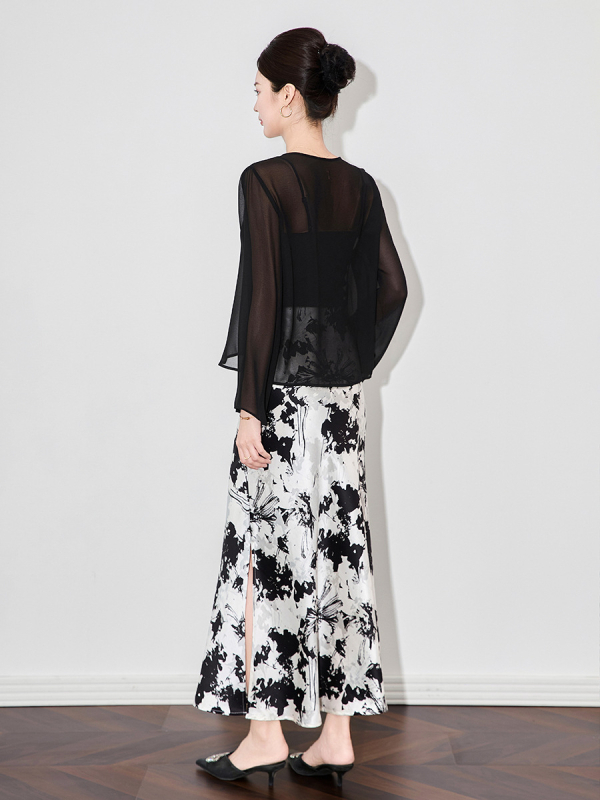 Georgette kardiganas su raišteliu užsegimu, ilgos rankovės, UPF30+, įprastas ilgis