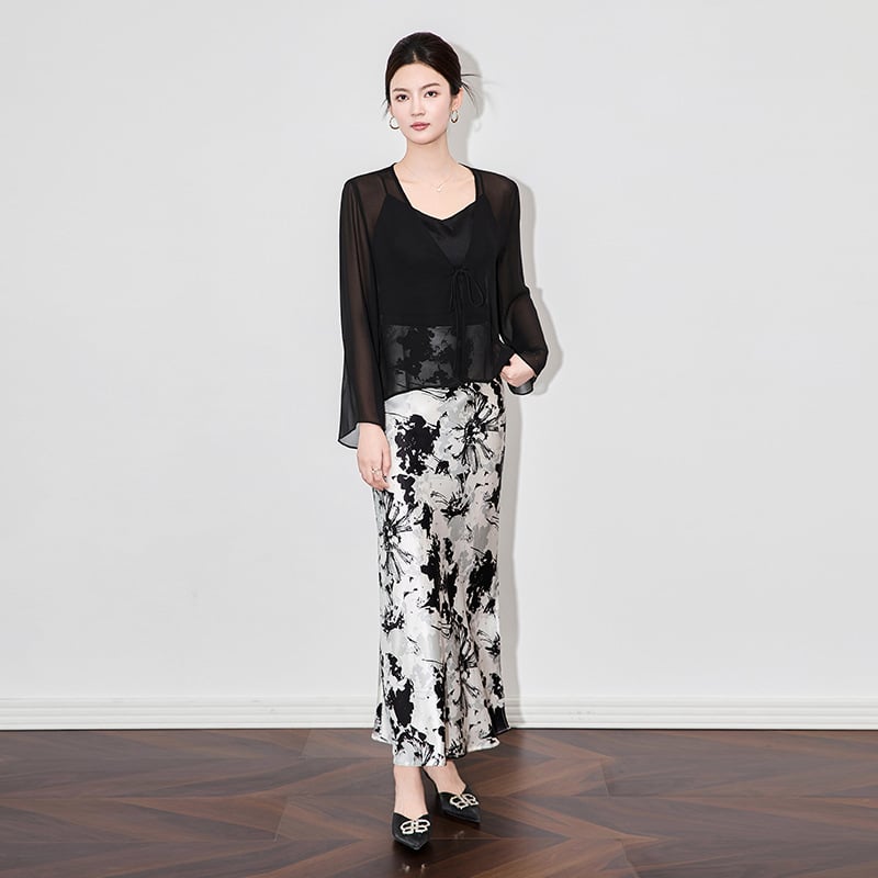 Georgette kardiganas su raišteliu užsegimu, ilgos rankovės, UPF30+, įprastas ilgis