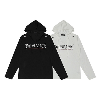 Kapučiuotos ilgos rankovės topas, laisvas kirpimas, raidėmis spausdintas, medvilnės-poliesterio audinys, UPF 30+