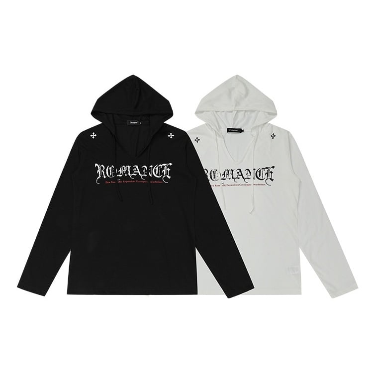 Kapučiuotos ilgos rankovės topas, laisvas kirpimas, raidėmis spausdintas, medvilnės-poliesterio audinys, UPF 30+