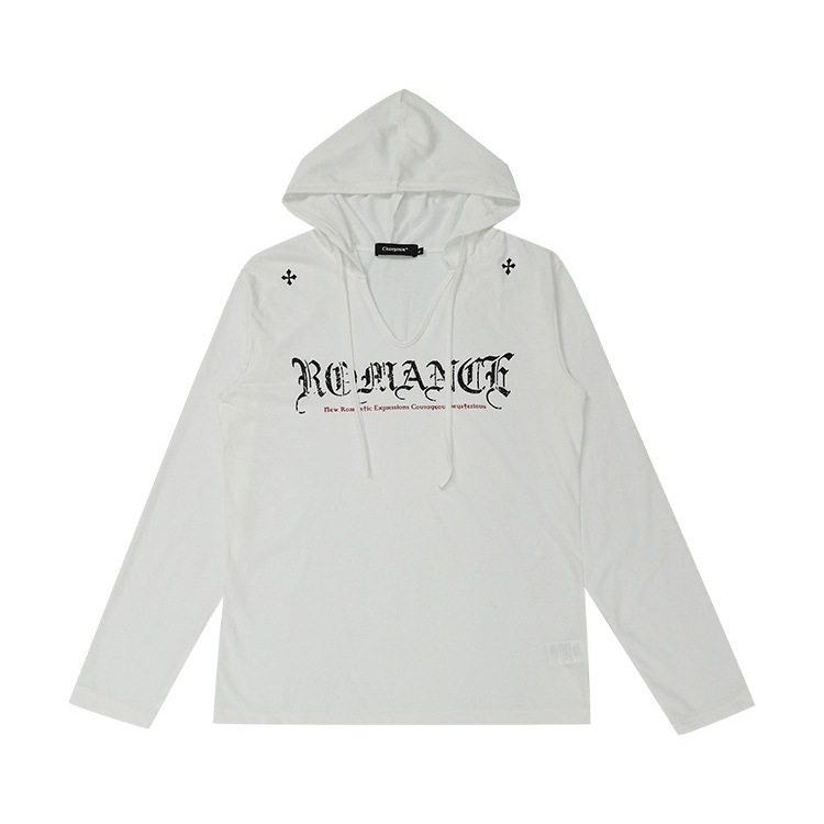 Kapučiuotos ilgos rankovės topas, laisvas kirpimas, raidėmis spausdintas, medvilnės-poliesterio audinys, UPF 30+