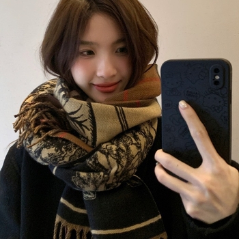 Дамски зимен шал с ресни, изкуствен кашмир, плетен материал, запазва топлината