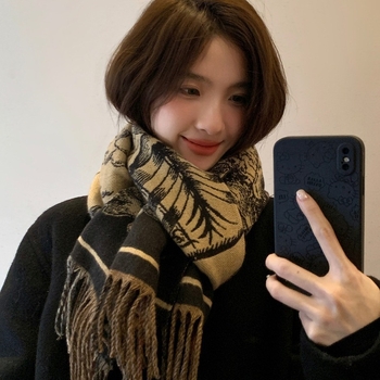 Дамски зимен шал с ресни, изкуствен кашмир, плетен материал, запазва топлината