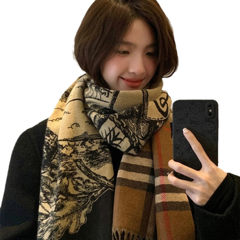 Дамски зимен шал с ресни, изкуствен кашмир, плетен материал, запазва топлината