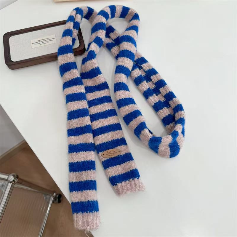 Eșarfă tricotată din lână, dungată, țesătură plată, încălzește, iarnă, stil proaspăt și drăguț