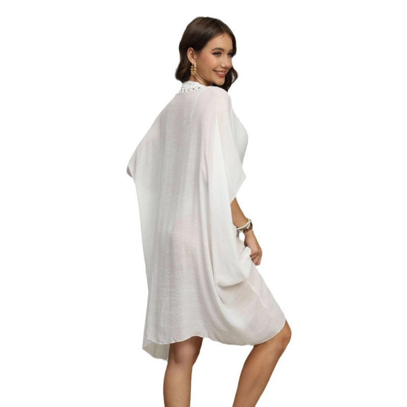 Laisva pliažo bluzė su UPF30+ UV apsauga, medvilnės-poliesterio mišinio, ilgas kirpimas, pusės rankovės