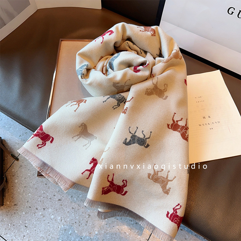 Šal od akrilne vlakne s umjetnim kašmirom, dvostrano plišan, warp pletenje, zimski šal, izdanje 2025. jeseni