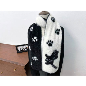 Șal dublu față cu blană artificială de nurcă, stil japonez și coreean, tricotat din poliester, cald pentru iarnă, dimensiune 190×20 cm